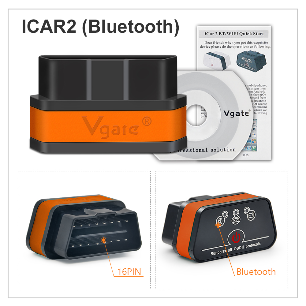 obd2 coche interface para Android/PC Vgate ICAR 2 ** Bluetooth ** dispositivo de diagnóstico 
